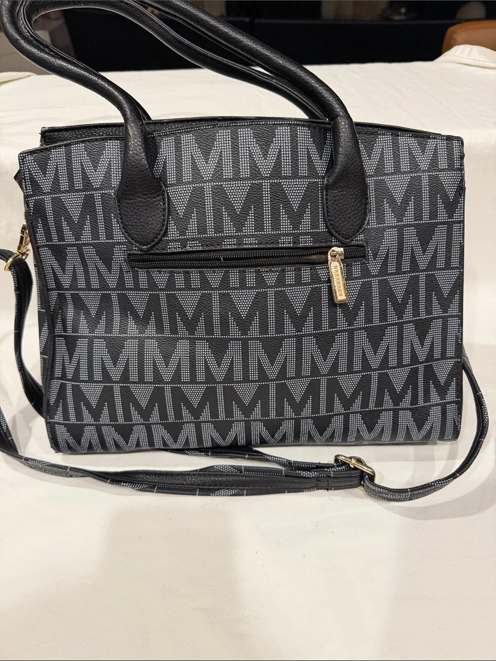 Monogram Black and Gray Satchel with Gold Charm